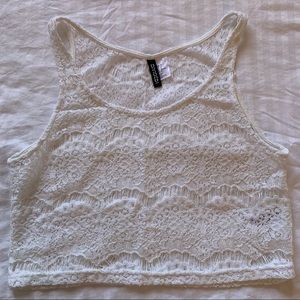 🤍☀️ White Crochet Cropped Top